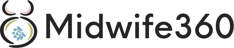 Midwife360 logo with a circular emblem featuring a light-blue baby icon inside a yellow ring, placed beside the dark 'Midwife360' wordmark.