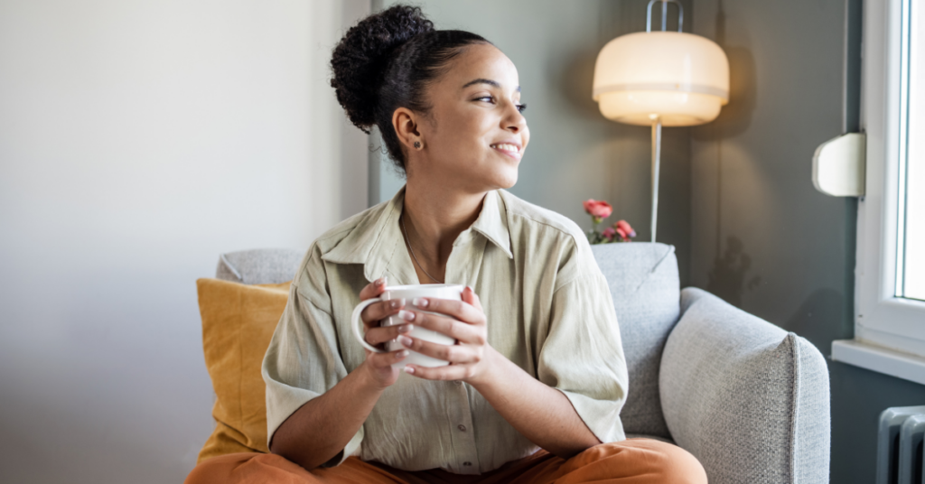 A woman taking a moment to herself to be cognizant of her mental health